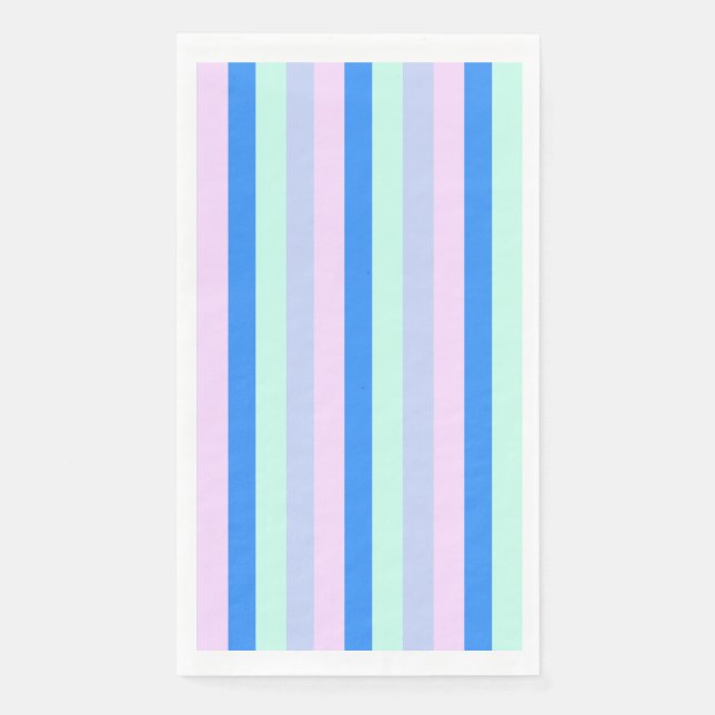 Blue, Lavender, Pink & Pastel Mint Green Stripes Paper Guest Towels (Front)