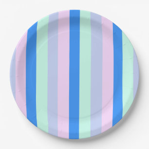 Blue, Lavender, Pink & Pastel Mint Green Stripes Paper Plates