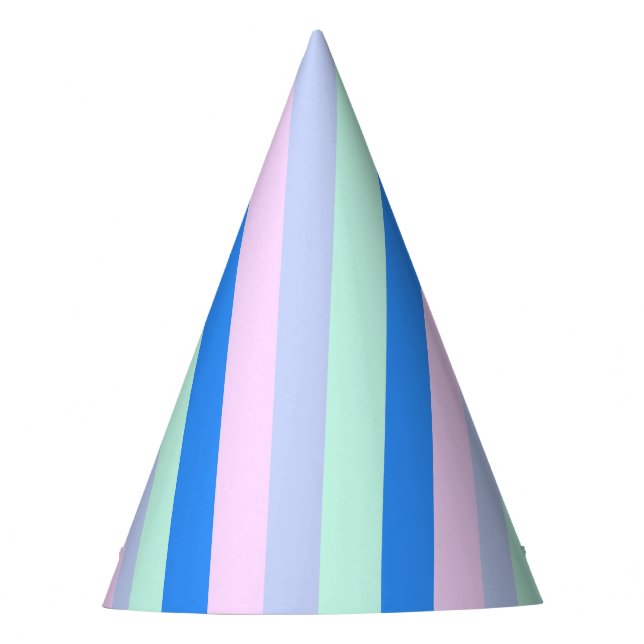 Blue, Lavender, Pink & Pastel Mint Green Stripes Party Hat (Front)