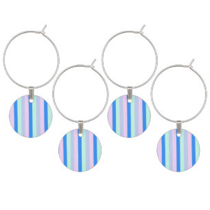 Blue, Lavender, Pink & Pastel Mint Green Stripes Wine Charm