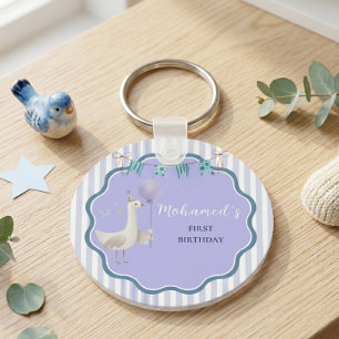 Blue Lavender Silly Goose Boy First Birthday Keychain