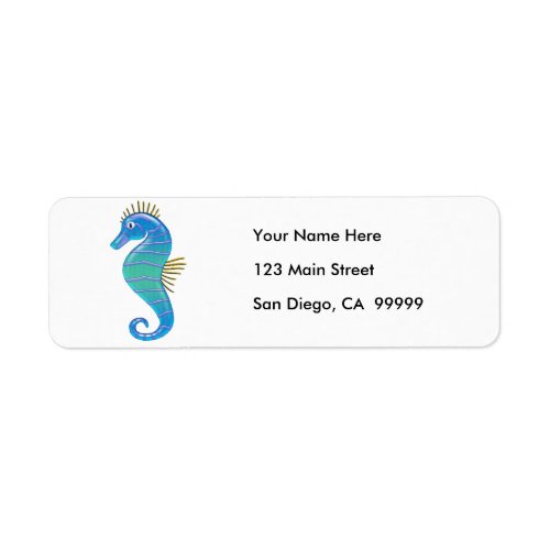 Blue & Lavender Stained Glass Seahorse Label