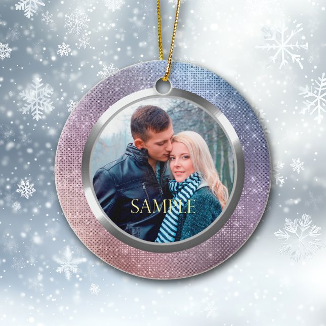 Blue Lavender Starry Lights First Christmas Ceramic Ornament (Creator Uploaded)