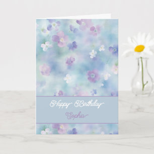 Blue Lavender White Purple Flowers Birthday Card