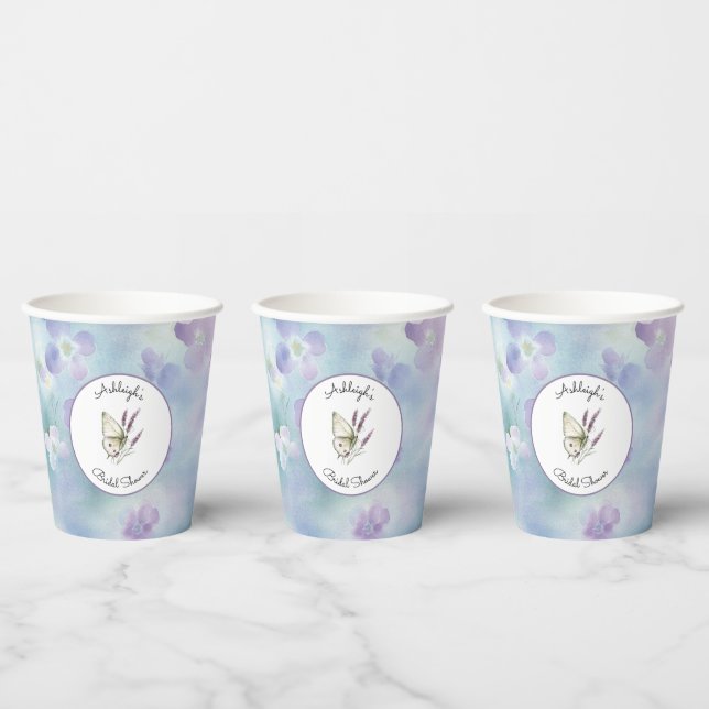 Blue Lavender White Purple Flowers Bridal Shower Paper Cups (Multi)