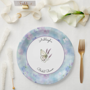Blue Lavender White Purple Flowers Bridal Shower Paper Plates