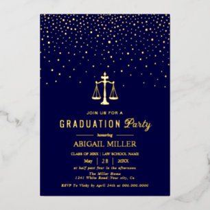 Blue Law school Class Of 2026 graduation confetti Foil Invitation