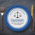 Blue Law School Graduation Party Personalized Paper Plates<br><div class="desc">This modern blue law school graduation party paper plate features custom typography for a class of 2026 graduate. Customize with your graduating year under the scales of justice for great personalized lawyer or attorney decor.</div>