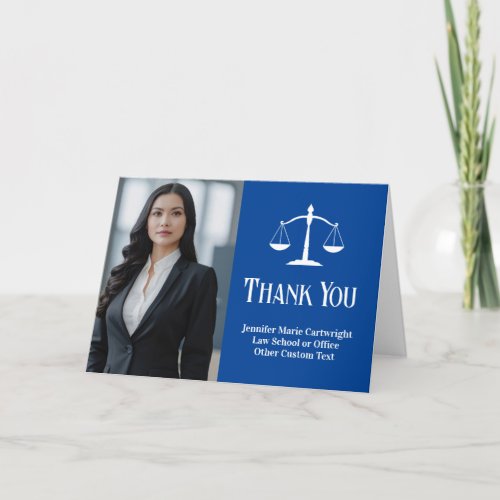 Blue Law School Graduation Photo Custom Lawyer Thank You Card