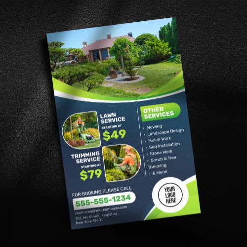 Blue Lawn Care Landscaping Trimming Mowing Service Flyer