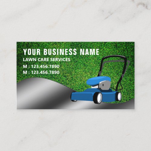 Blue Lawn Mower Gardening Service Grass Cutting Business Card