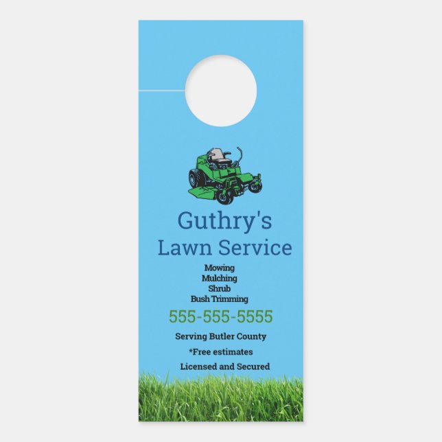 Blue Lawn Service Door Hanger (Front)