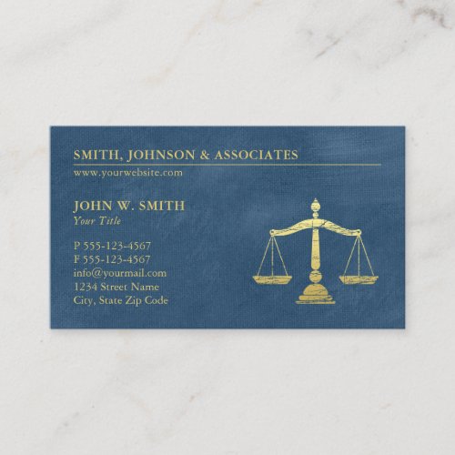 Blue Lawyer Scales of Justice Gold effect Canvas Business Card