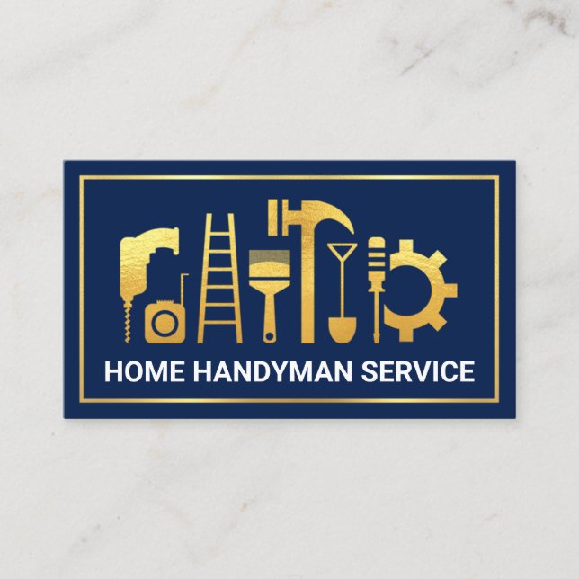 Blue Layer Gold Frame Building Business Card (Front)