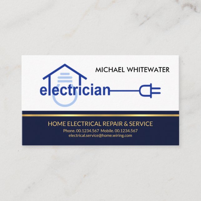 Blue Layer Gold Line Home Electrical Wiring Business Card (Front)