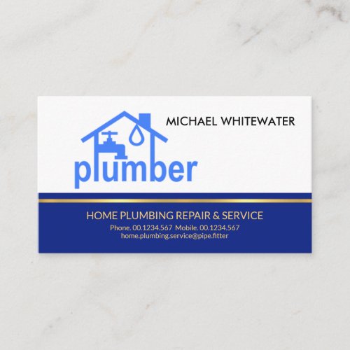 Blue Layer Gold Line Home Plumbing Business Card