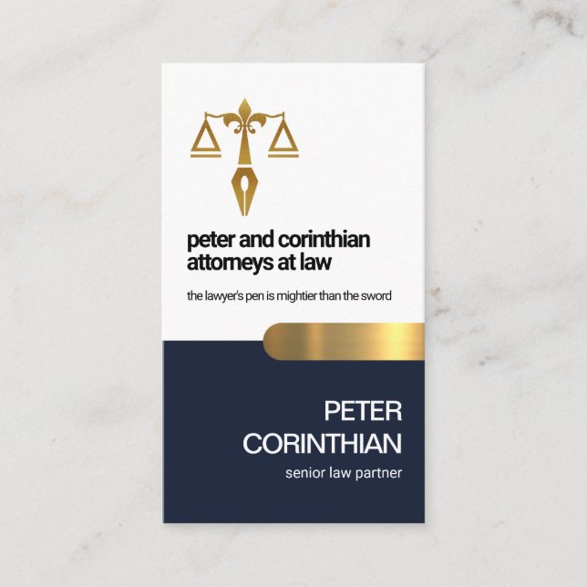Blue Layer Gold Tab Scales Of Justice Lawyer Business Card (Front)