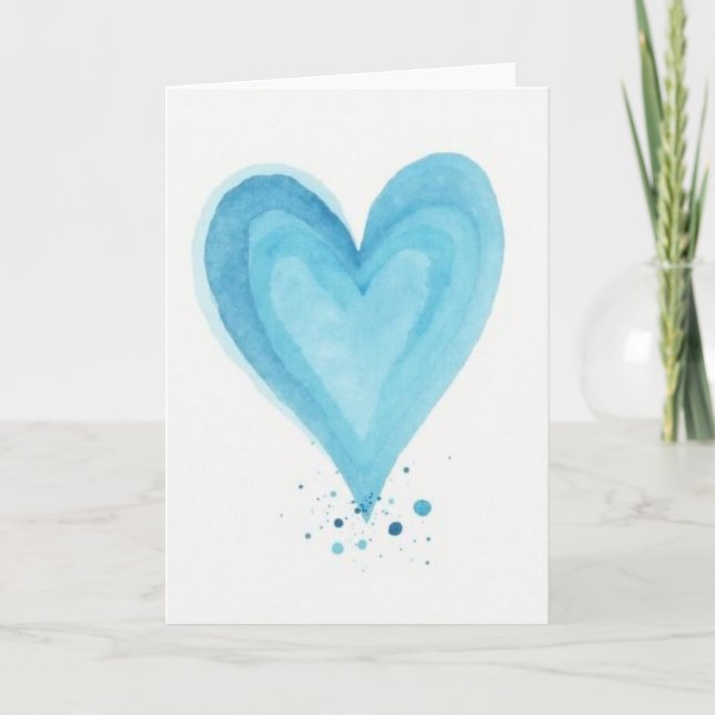 Blue Layered Watercolor Heart Card (Front)