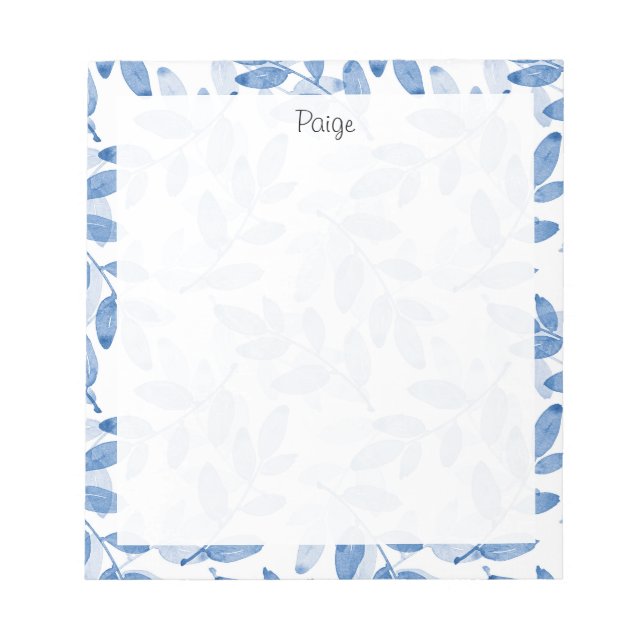 Blue Layered Watercolor Leaves Pattern Notepad (Front)