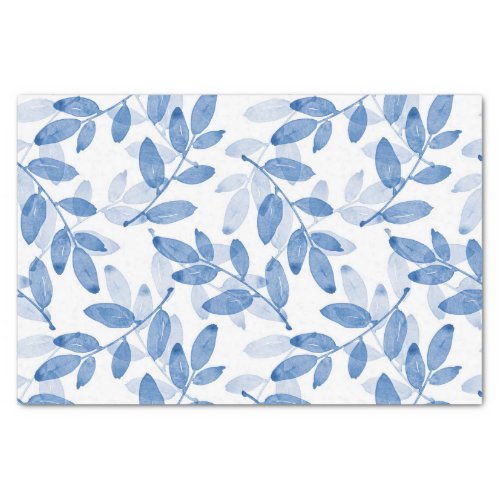 Blue Layered Watercolor Leaves Pattern    Tissue Paper