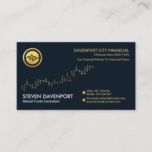 Blue Layers Gold Stock Graph Financial Consultant Business Card