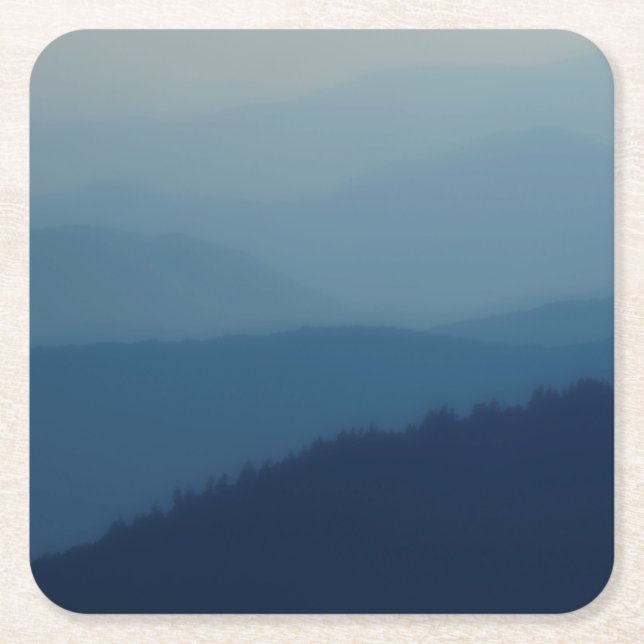 Blue Layers Square Paper Coaster (Front)
