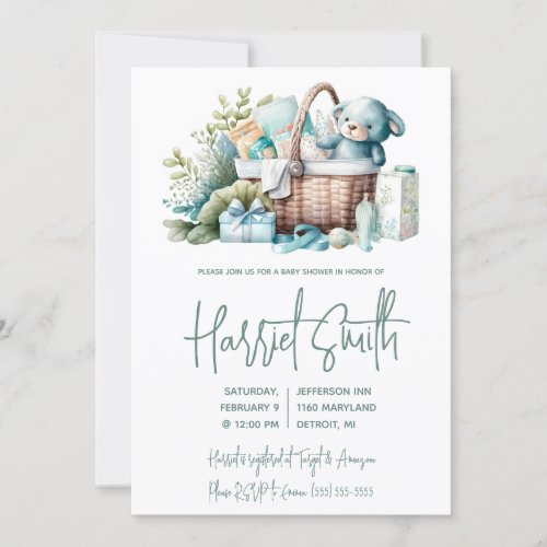 Blue Layette Gift Basket Baby Boy Shower Invitation