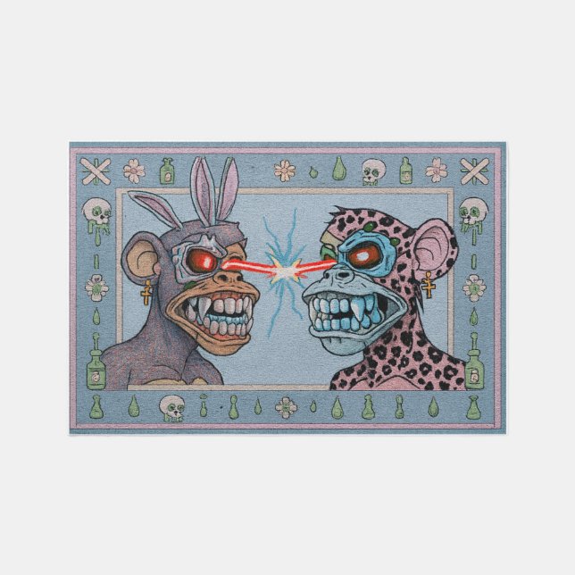 Blue Lazer-Eyed Apes Turkish-ish Rug (Front)