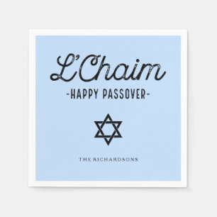 Blue L'Chaim Happy Passover in Trendy Typography Paper Napkins
