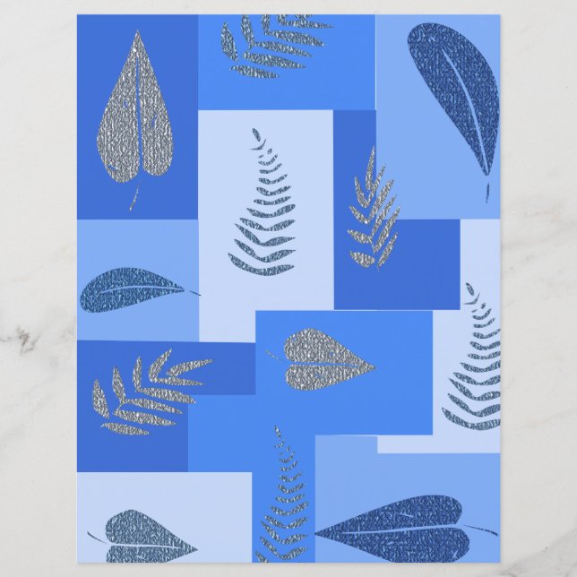 Blue Leaf Abstract Scrapbook Paper (Front)