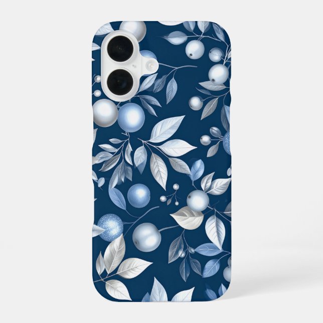 Blue Leaf Berry Pattern iPhone Case (Back)