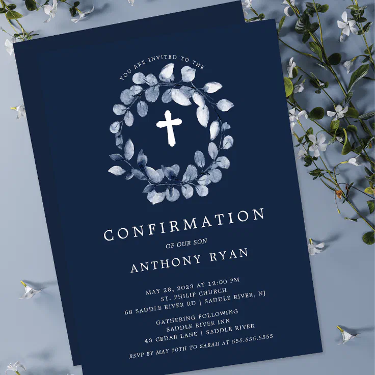 Blue Leaf Boys Confirmation Invitation Zazzle
