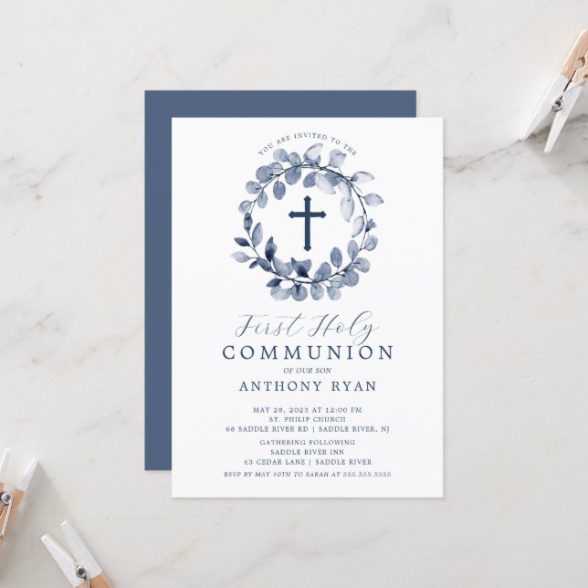 blue-leaf-boys-first-communion-invitation-zazzle for Free Printable Invitations For First Communion Blue Leaf Boys First Communion Invitation | Zazzle for Free Printable Invitations For First Communion