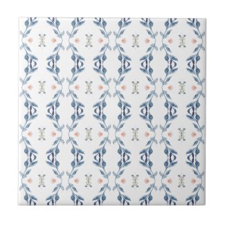 Blue Leaf Chains Ceramic Tile