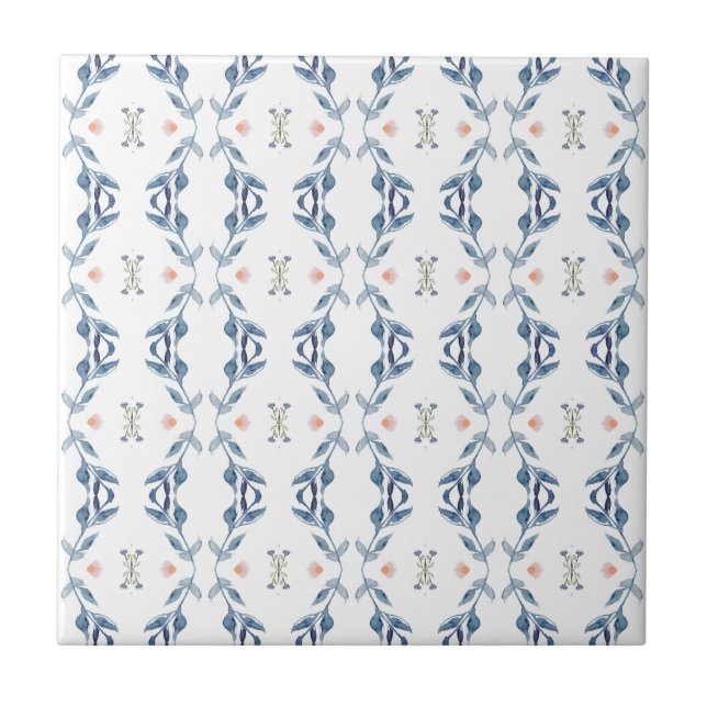 Blue Leaf Chains Ceramic Tile (Front)