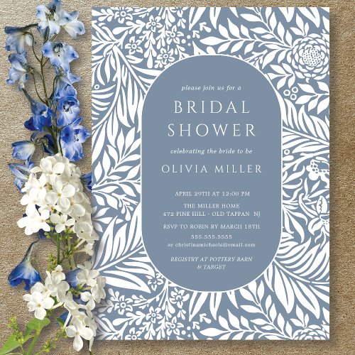 Blue Leaf Floral Bridal Shower Invitation