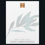 Blue leaf metallic gold copper monogrammed letterhead<br><div class="desc">Simple luxurious glamorous letterhead with hand painted watercolor ocean navy blue leaves branch for business / professional use with monogrammed shiny beige tan copper metallic look geometric square label. Perfect choice for a stylish feminine sophisticated business image. ----- Personalize it with your business name and initials / monogram and your...</div>
