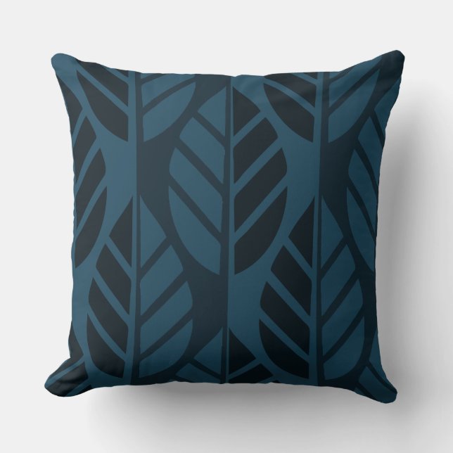 Blue Leaf Pattern Throw Pillow (Front)