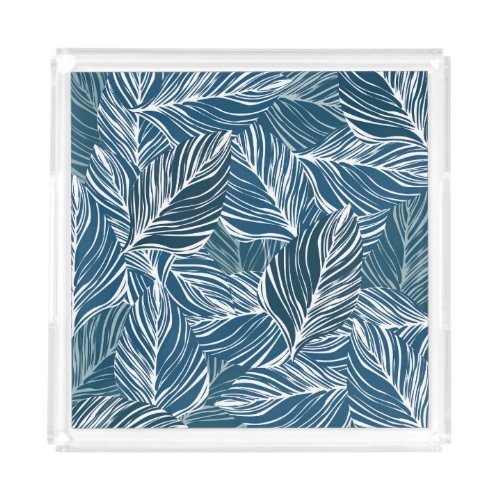 Blue Leaf Pattern Vintage Wallpaper Acrylic Tray