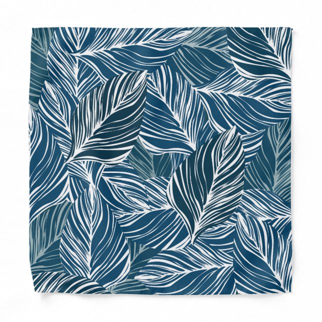 Blue Leaf Pattern: Vintage Wallpaper. Bandana (Front)
