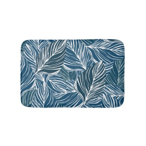 Blue Leaf Pattern Vintage Wallpaper Bath Mat
