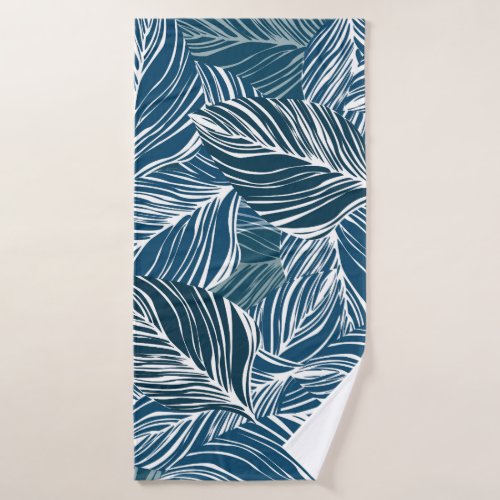 Blue Leaf Pattern Vintage Wallpaper Bath Towel