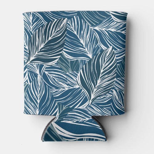Blue Leaf Pattern Vintage Wallpaper Can Cooler