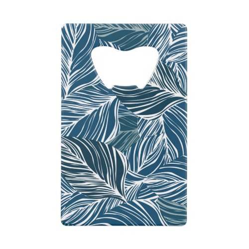 Blue Leaf Pattern Vintage Wallpaper Credit Card Bottle Opener