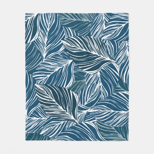 Blue Leaf Pattern Vintage Wallpaper Fleece Blanket