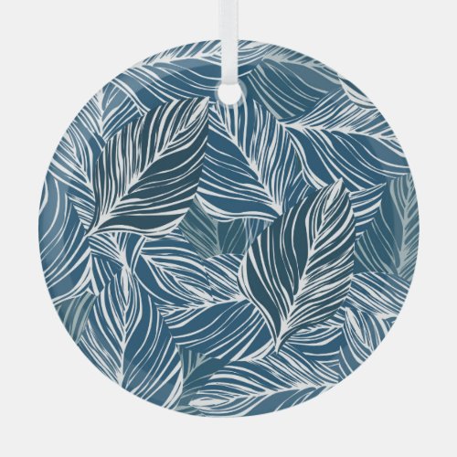 Blue Leaf Pattern Vintage Wallpaper Glass Ornament