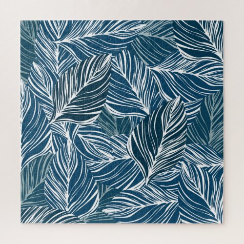 Blue Leaf Pattern Vintage Wallpaper Jigsaw Puzzle
