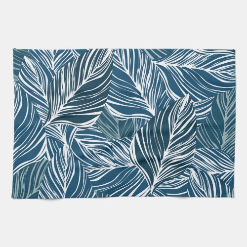 Blue Leaf Pattern Vintage Wallpaper Kitchen Towel