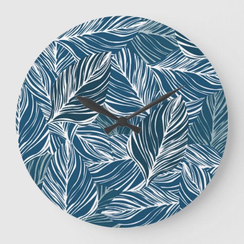 Blue Leaf Pattern Vintage Wallpaper Large Clock