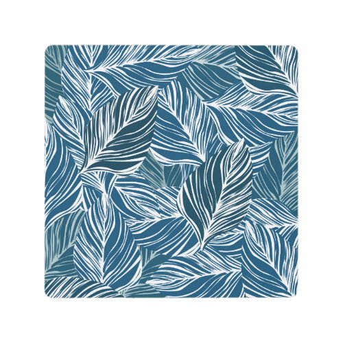 Blue Leaf Pattern Vintage Wallpaper Metal Print